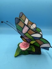 Vintage Tiffany Style Butterfly Lamp Stained Glass Desk Accent Table Light