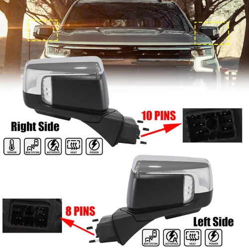 Pair For 2019-2024 Chevrolet Silverado 1500 2500 3500 Heated Chrome Mirror LH RH