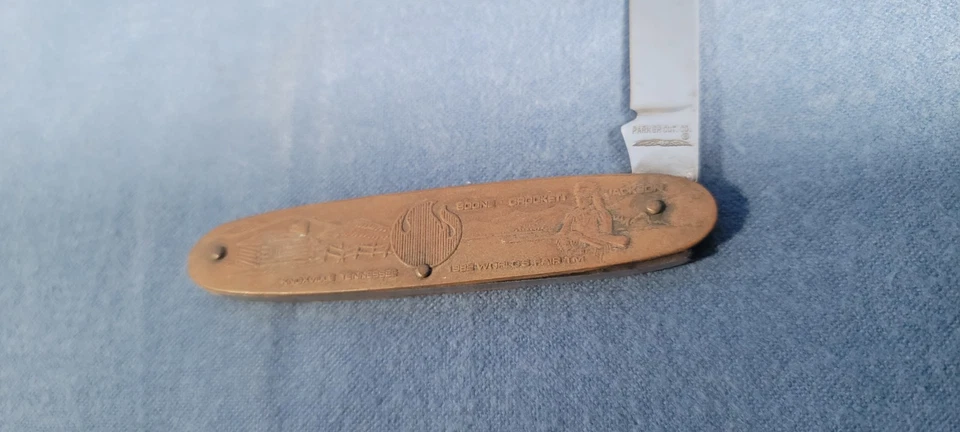 Cuchillo de latón vintage Parker Cut Co Japón 1982 Knoxville Tennessee Feria Mundial Foto 4 de 4