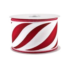 Candy Cane Swirl Christmas Ribbon - 2 1/2" x 10 Yards, Red  White, Wired Edge