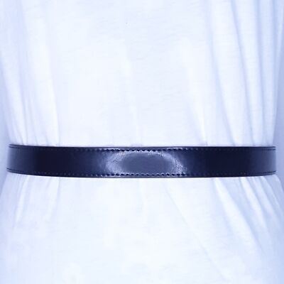 Black distressed faux leather double buckle skinny belt Full Leather Double Prong Two Hole Black Belt, Distressed  main image 4