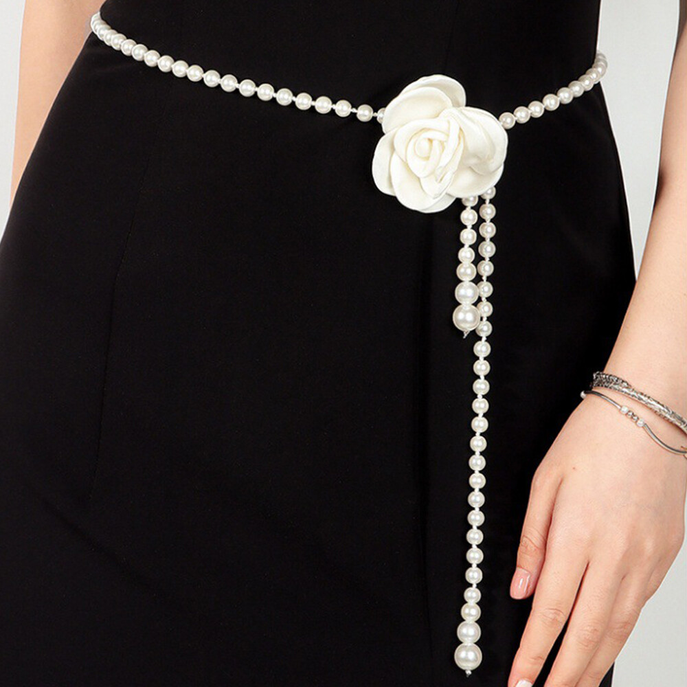 Camellia Flower Chain Belt Multi Layer Pearl Leather  display picture 2