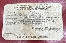 1913 Pennsylvania Vehicle Registration Card 30hp Buick Antique Auto Ephemera