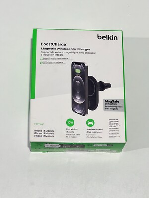Belkin BoostCharge Magnetic Wireless Car Charger for iPhone 16 15 14 - Black