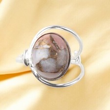 Natural Pink Copper Turquoise Gemstone 925 Sterling Silver Ring All Size Gift DL