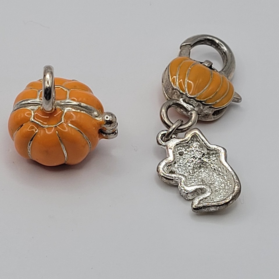 Two Halloween Charms for Bracelet Necklace Pumpkin Locket WIth Candles