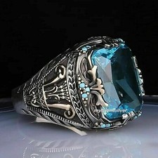 Solid 925 Sterling Silver Handmade Jewelry Aquamarine Men's Ring All Size