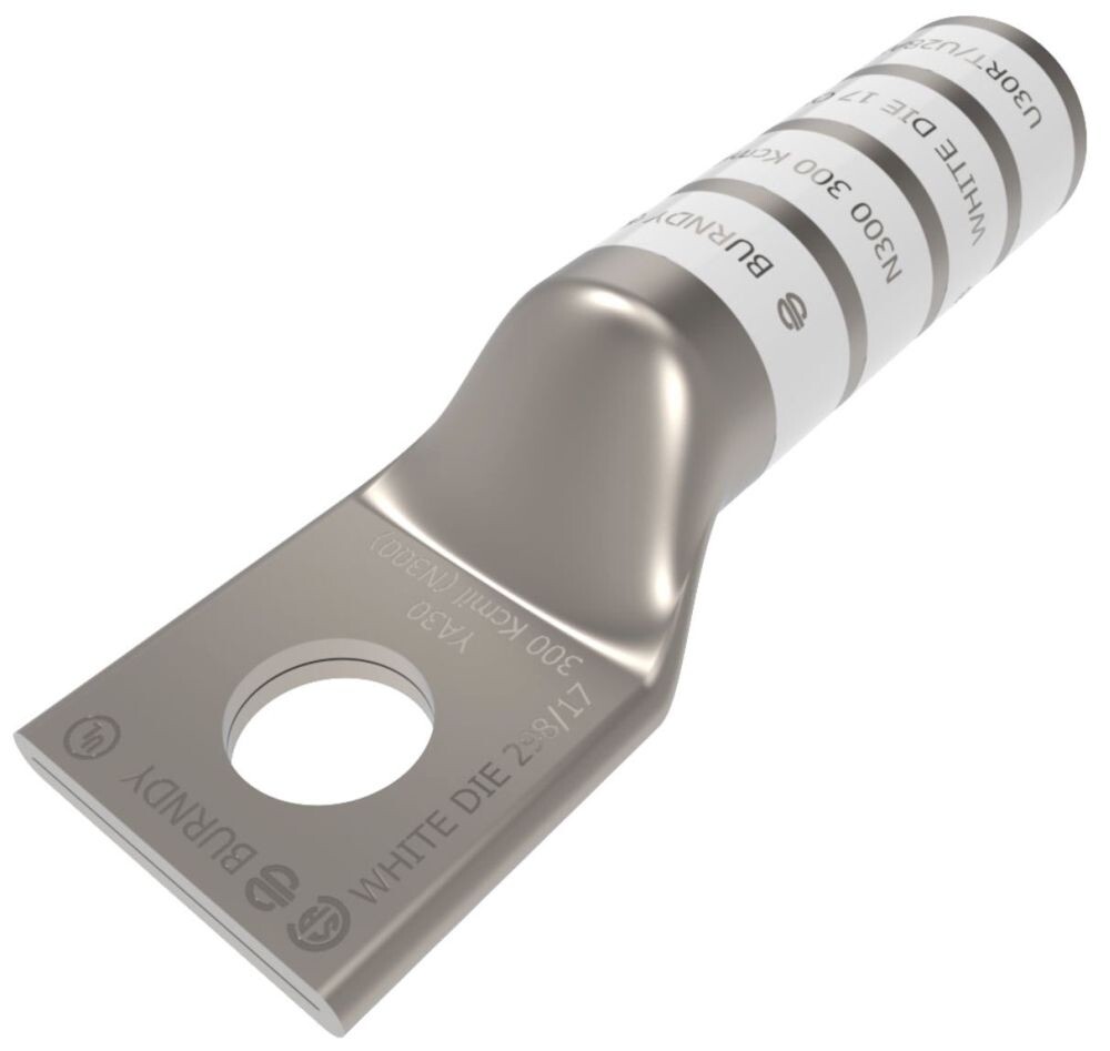 Burndy YA30, Compression Cable Lug, 300 Cu 1-Hole Long 1/2, 1 PC