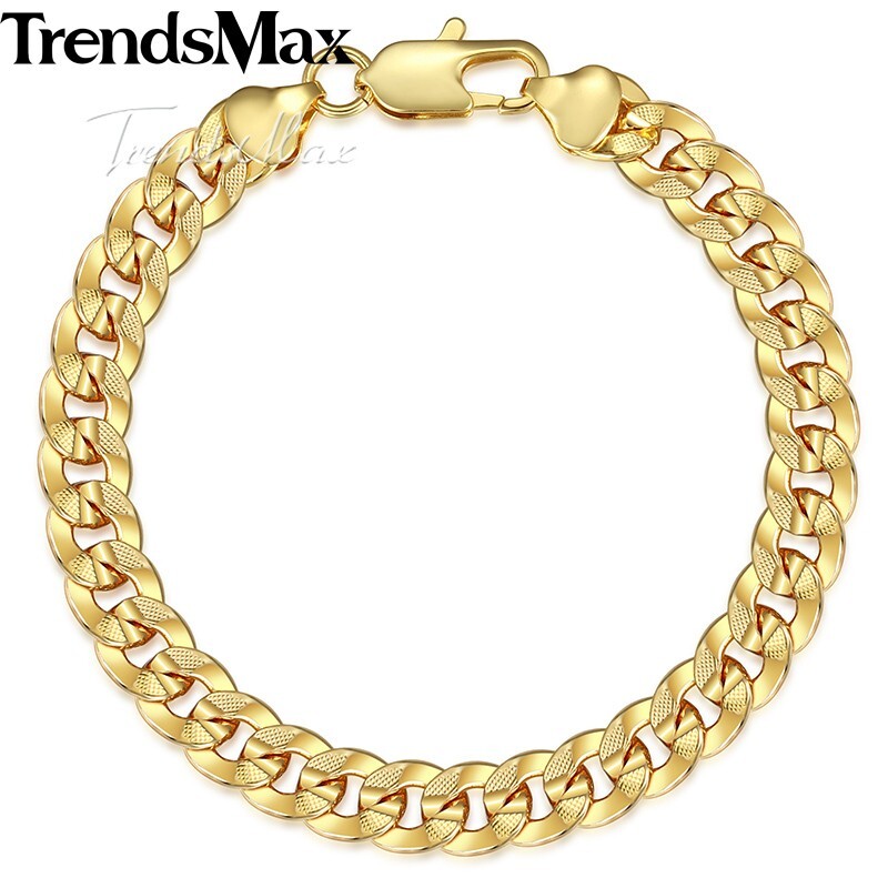 9MM 8" HAMMERED Curb Cuban Bracelet 18K Gold Filled Chain Jewelry For Men Women