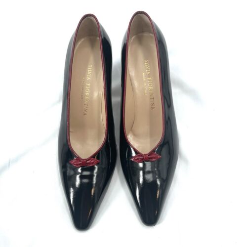 Vintage Silvia Fiorentina Black Patent Leather Kitten Heel Pumps Womens 7 NEW! - Picture 2 of 15