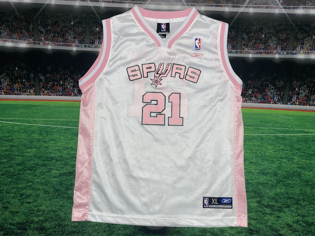 Tim Duncan #21 San Antonio Spurs White Pink Women's Rebook Sz XL
