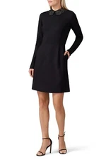 Ted Baker Womens Size 4 Calliea Dress Black Mock Collar Mini Skater Long Sleeve