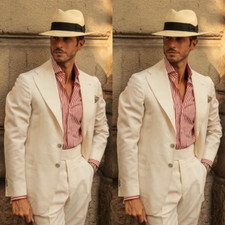 Linen Men Suits 2 Pieces Peak Label Business Groom Party Casual Wedding Tuxedos