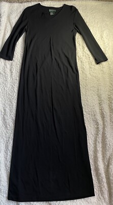 Lauren Ralph Lauren black v-neck long sleeve rayon maxi dress witchy goth P/M