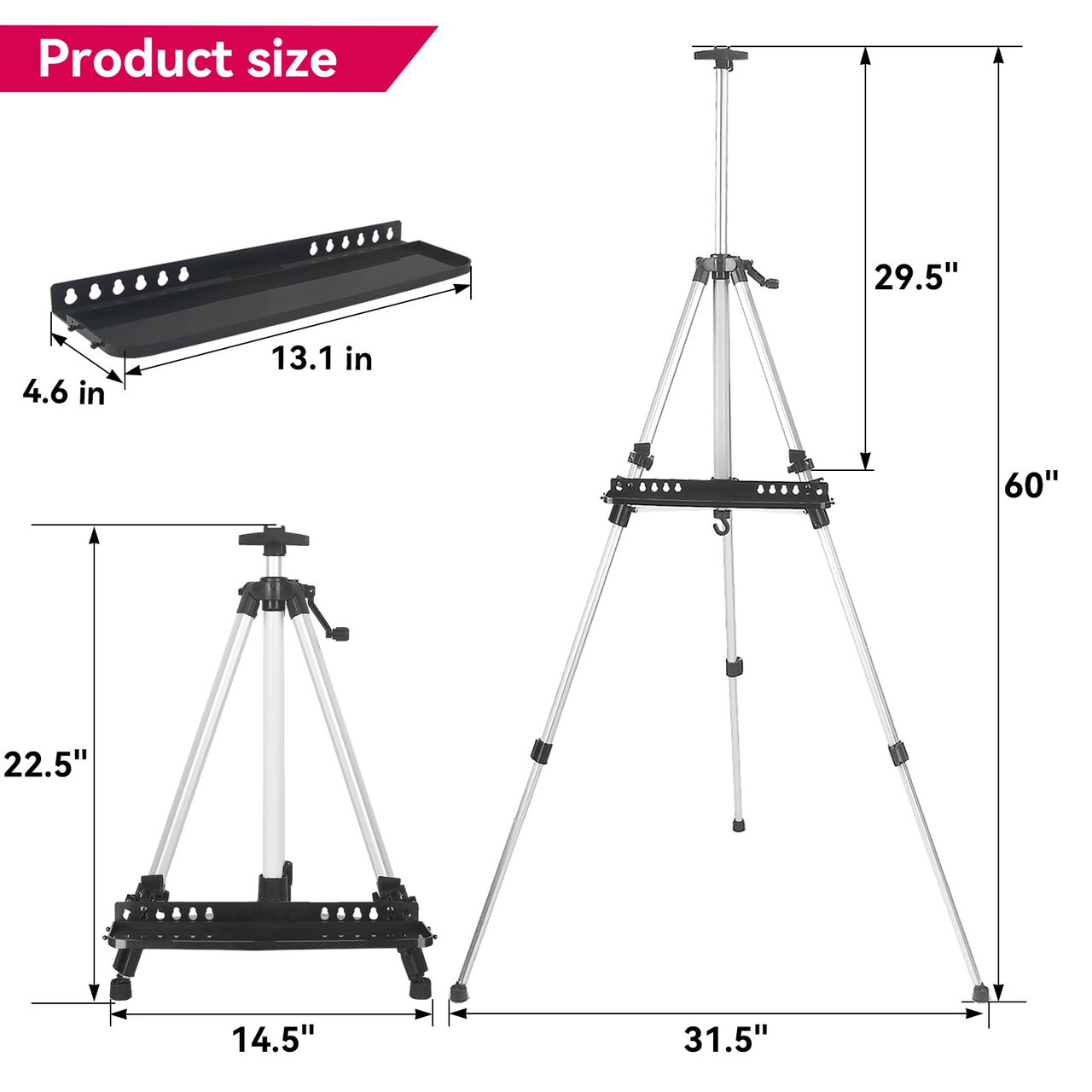 YDisplay Art Easel Stand for Display Aluminum Adjustable Easel Height up to 61-I