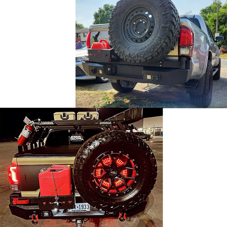 Vijay For 2016-2023 Toyota Tacoma New Steel Rear Bumper W/Tire Carrier&LED Light - Image 2 of 4