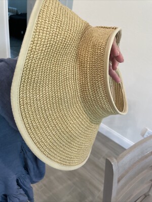 Lady Hagen Straw Hat With Now Open Top Beige Adjustable Size 