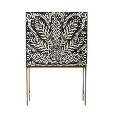 Handmade Bone Inlay Peacock Pattern Bar Cabinet for Home and Office Decor