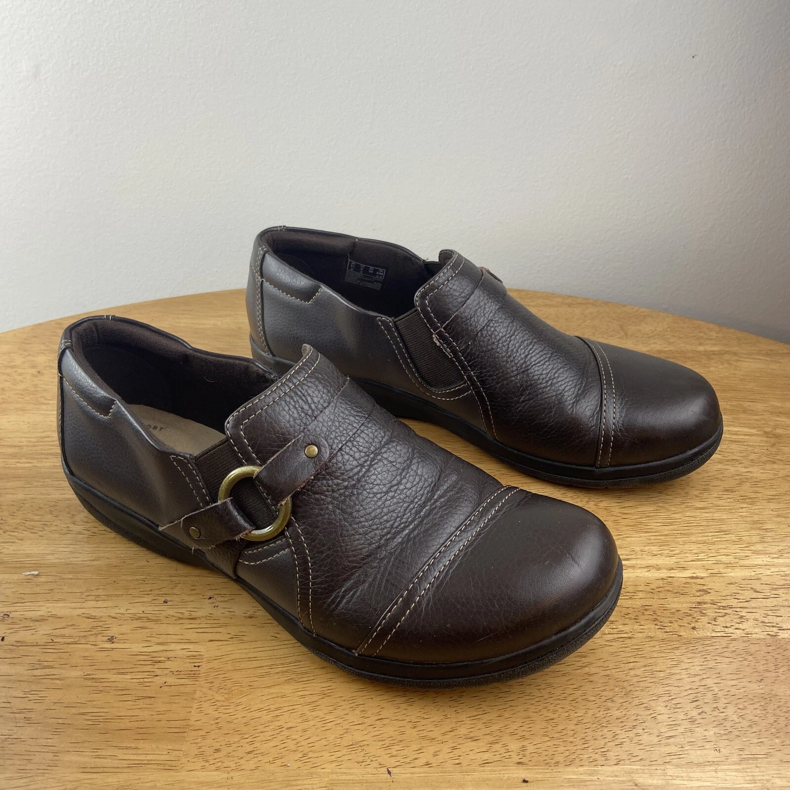 Scarpe mocassini donna Clarks taglia 8 pelle marrone scuro slip on comode