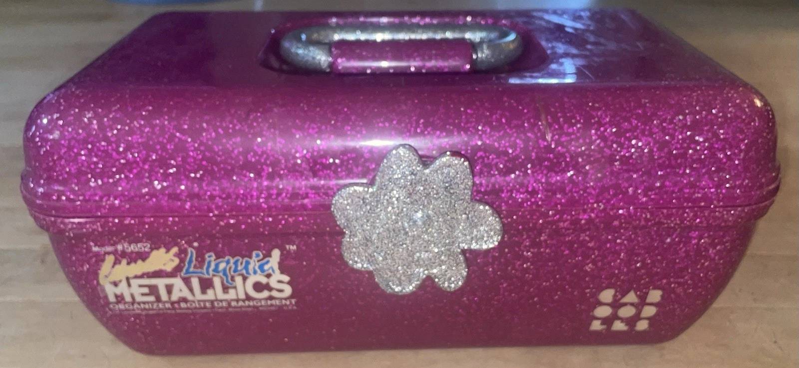 Vintage Caboodles Liquid Metallic Organizer Case Pink Silver Glittery