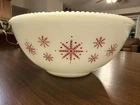 McKee Vintage Red Snowflake Mixing Bowl Large Milk Glass with Beaded Edge 11x11