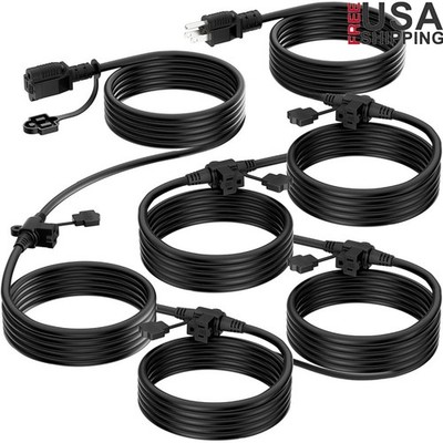 50ft Heavy Duty Outdoor Extension Cord 6 Outlets Safety Covers ETL Certified New