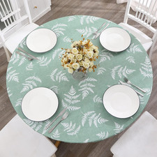 Round Vinyl Fitted Tablecloth with Flannel Backing Elastic Edge Design Table Cov
