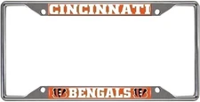 Cincinnati Bengals Chrome Metal License Plate Frame Tag Cover, 6x12 Inch