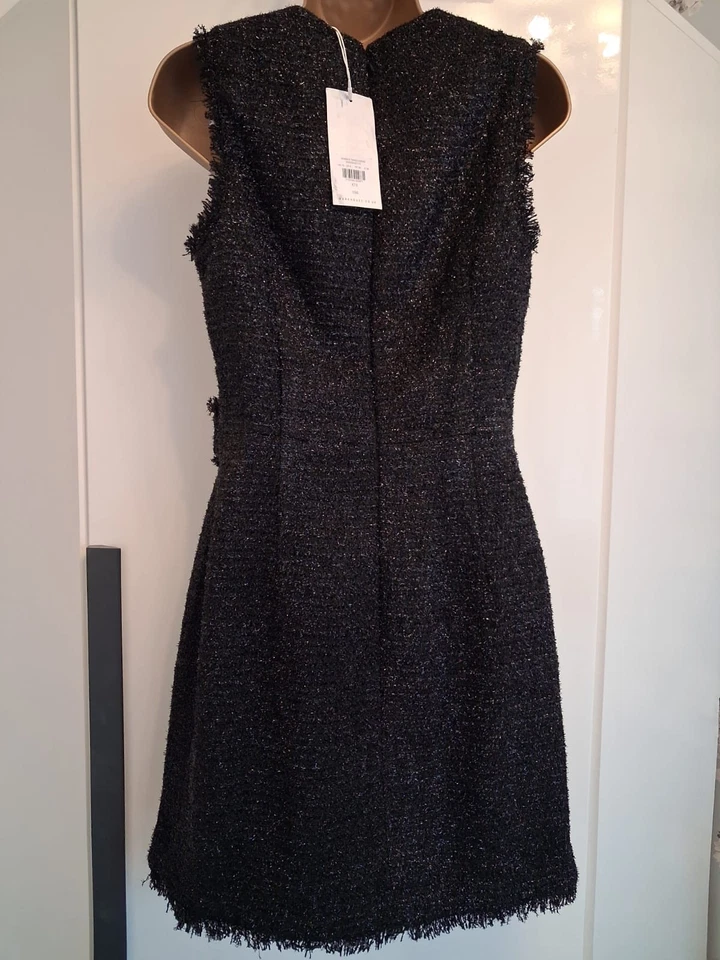 Stunning Brand New With Tags UK Size 10 Warehouse Black Sparkle Tweed Dress - Image 3 of 4