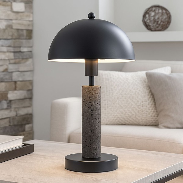 Tischleuchte Beistellleuchte Nachttischlampe Led Travertine Stein Schwarz Textil-image