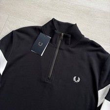 BNWT Fred Perry Tipped Sleeve Half Zip Sweatshirt Jumper Black Mens Size Large