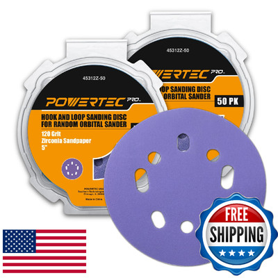 POWERTEC PRO 100PK 5 Inch Sanding Discs Hook and Loop Zirconia 220 Grit for Orbi