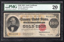 FR. 1215 1922 $100 &ldquo;BENTON&rdquo; GOLD CERTIFICATE CURRENCY NOTE PMG VERY FINE-20