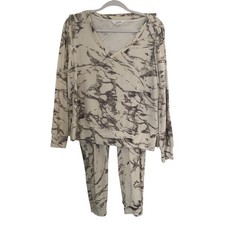 Soma Weekend Velvet Pajamas Set White Gray Marble Womens Size Small