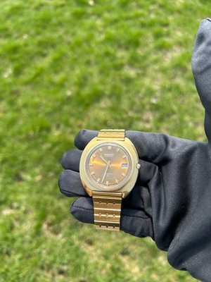 ゴールド金フレームブラウン大理石調文字盤セイコーSEIKO置き時計アンティーク Vintage Seiko 7005-7099 Automatic Date Gold Tone | eBay