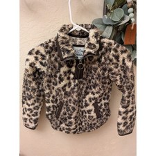 Cuddly Sherpa Kids Leopard Print Quarter Zip Fleece Jacket Brown Tan Size 5/6