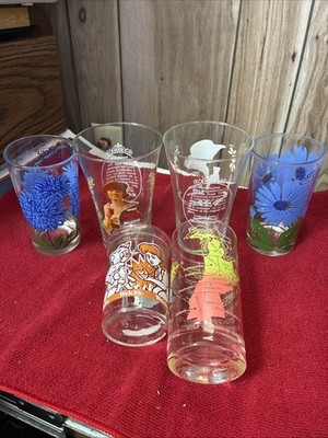 6 Glasses Boscul Peanut Butter Blue Asters Color Craft Welch s Jelly Cola Ladies