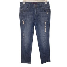 Elle Skinny Boyfriend Jeans Womens 10 Medium Wash Distressed Studded Denim Blue