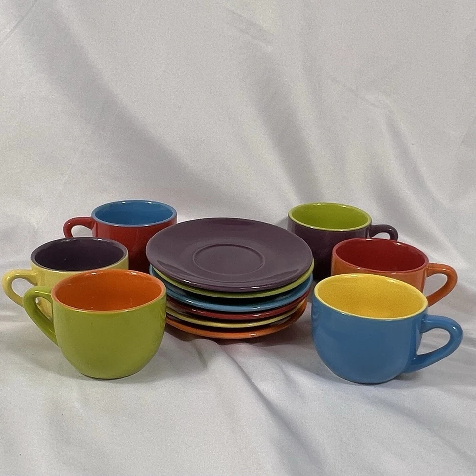 Juego de 6 tazas y platillos espresso BIA Harlequin para comedor de dopamina colores surtidos Foto 3 de 4