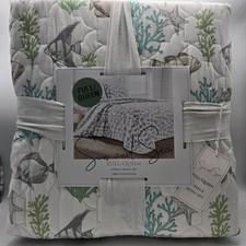 Sun and Sea Queen/ Full 3 Pc Quilt Set Coastal Nautical Fish Coral Starfish