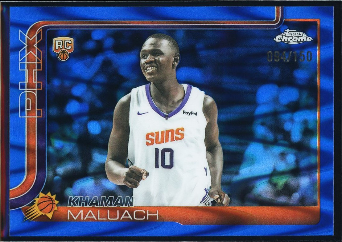 Khaman Maluach 2025-26 Topps Chrome #260 Blue Raywave Refractor Rookie /150 Suns