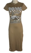 Fashion Nova XS Tan Graphic Midi Dress Western Desert Tee Casual Streetwear