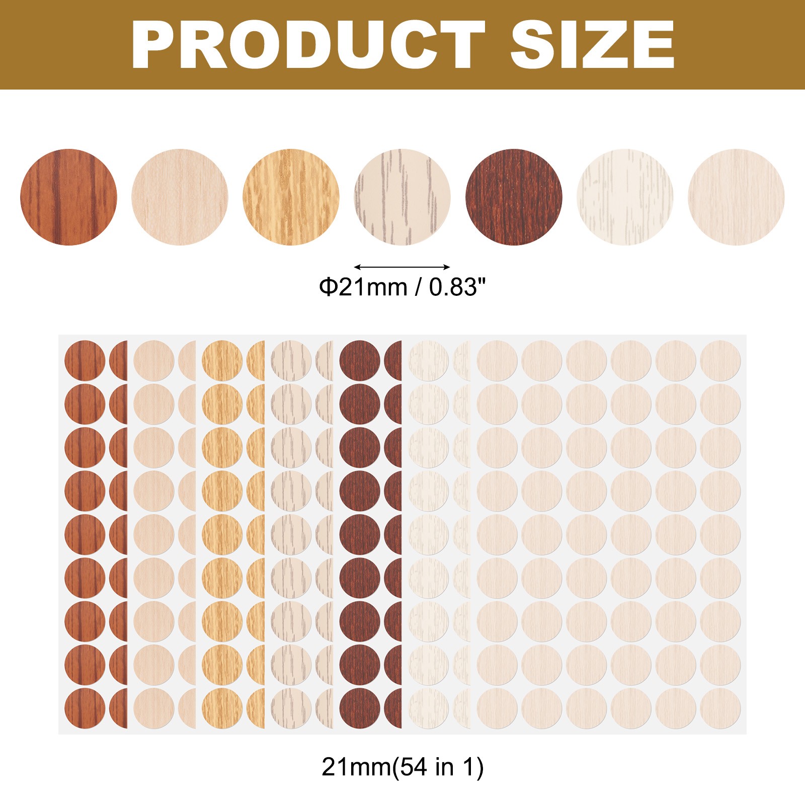 7 Sheets Screw Hole Sticker 21mm 54 in 1 Hole Covers, 7 Colors