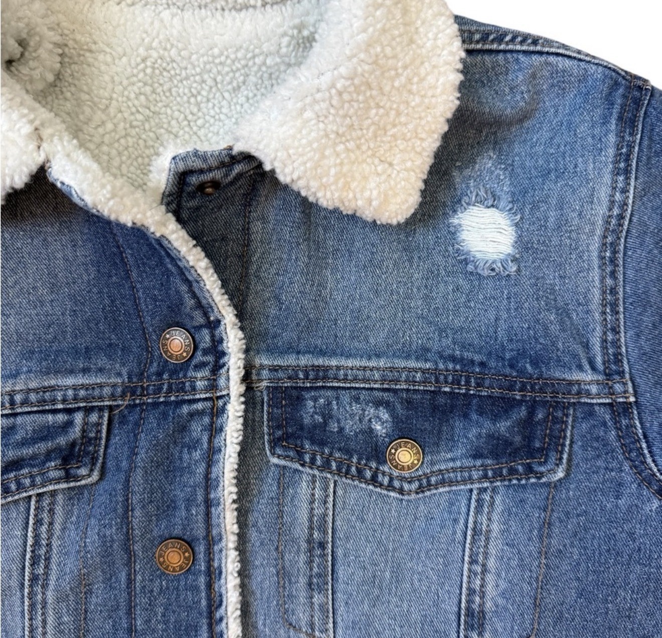 Collared Button Sherpa Lined Distressed Jacket Wo… - image 6
