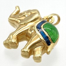 UNOAERRE Elephant Motif Pendant Top K18 Yellow Gold Enamel Charm Jewelry