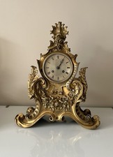 French Antique Ormolu Gild Bronze Mantel Clock by Raingo Freres