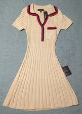 Lulu's Upscale Ideal Beige Cable Knit Short Sleeve Sweater Mini Dress NWT Sz XS 