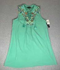 My Michelle Dress Womens XL Green Embroidered Boho Tassel Sleeveless 9076EQ2D