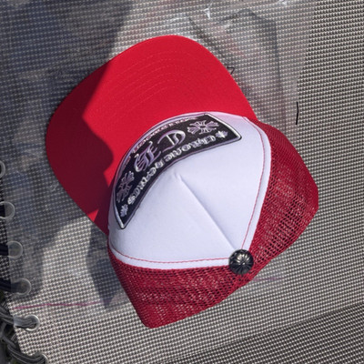 Chrome Hearts Red/White Trucker Hat, One Size Adjustable Mesh Back Cap Men