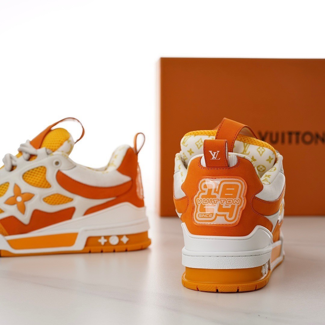 Louis Vuitton LV Skate Sneaker White Orange Monogram Skate Shoes Men' US Size image 6